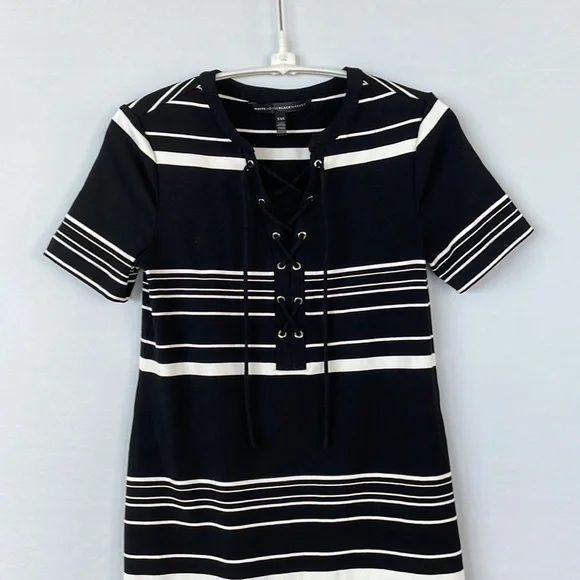 WHBM Short Sleeve Stripe Lace up Shift Dress Size XXS - Picture 14 of 14
